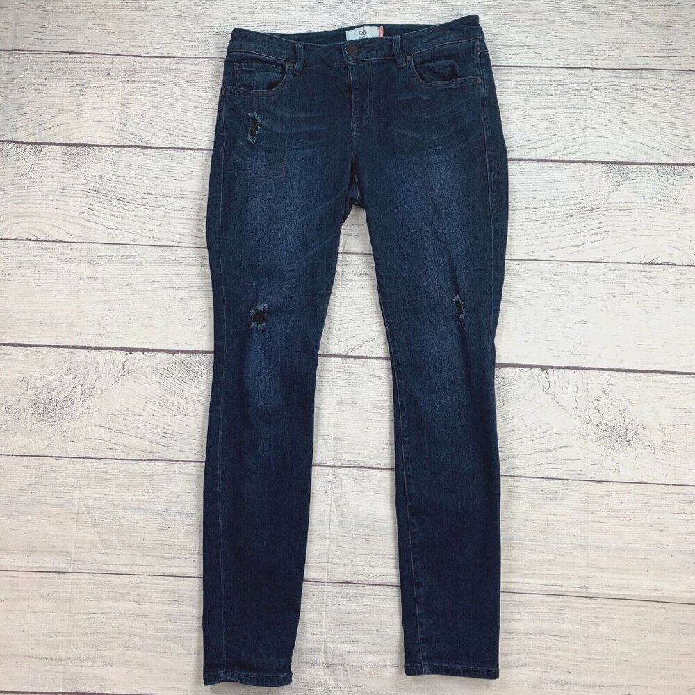 Cabi Jeans sz 8 Skinny Distressed Dark Wash Inseam 30.5" Style #3193